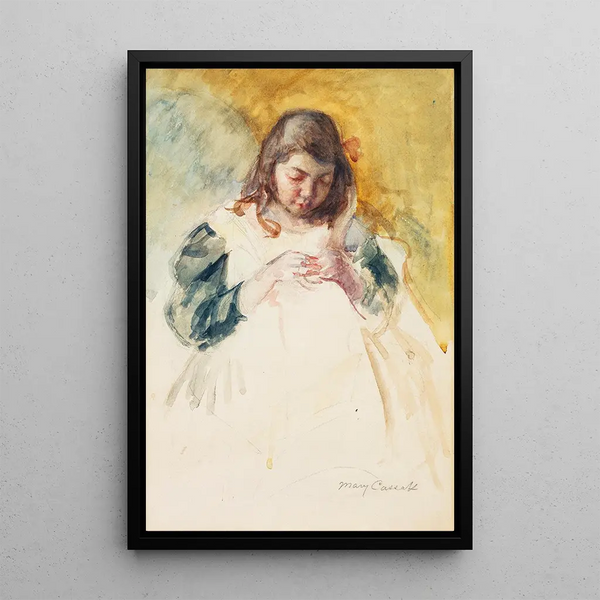 Françoise cousant n°2 - Mary Cassatt — framed artwork on a wall