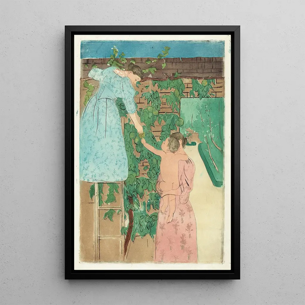 Fruit Picking - Mary Cassatt — framed artwork on a wall