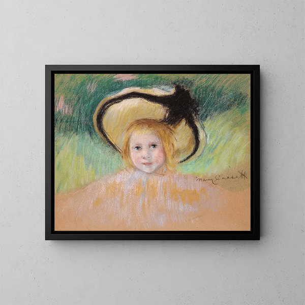 Girl with a Black Ribbon Hat - Mary Cassatt — framed artwork on a wall