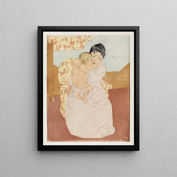 Caresse maternelle - Mary Cassatt — framed artwork on a wall