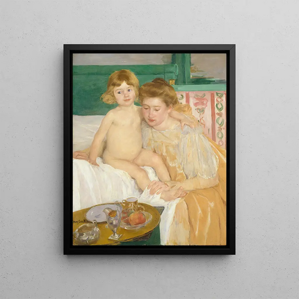 Mother and Child. Baby wakes up from his nap. - Mary Cassatt — framed artwork on a wall