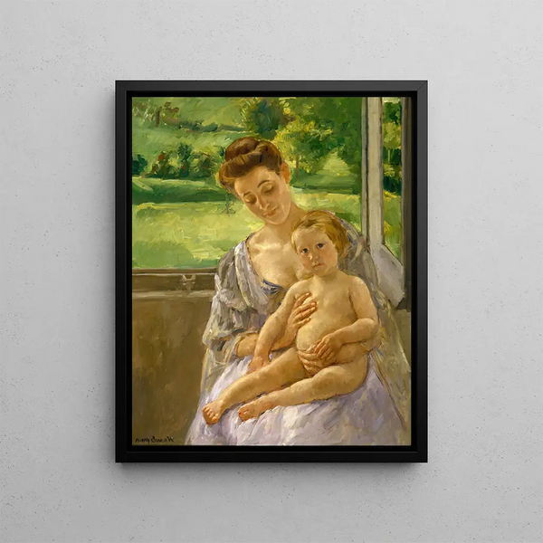 Mother and Child in the Veranda - Mary Cassatt — framed artwork on a wall