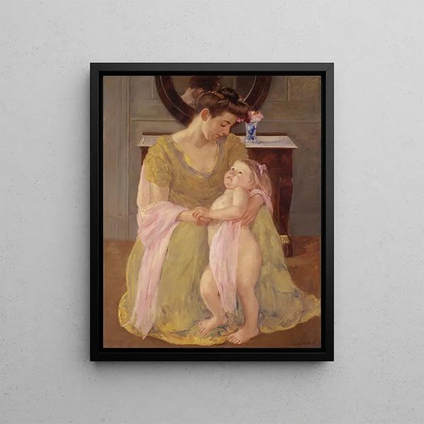 Mother and Child with a Pink Scarf - Mary Cassatt — framed artwork on a wall