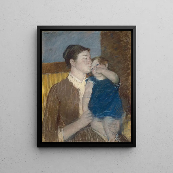 The Good Night Kiss of Mothers - Mary Cassatt — framed artwork on a wall
