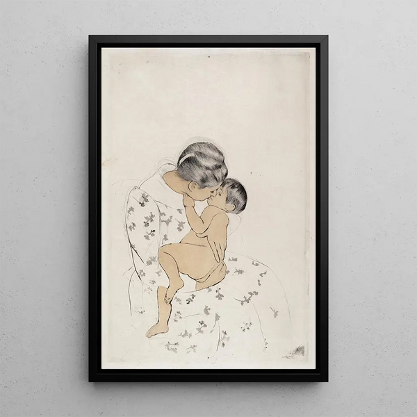 Kissing Mother - Mary Cassatt — framed artwork on a wall