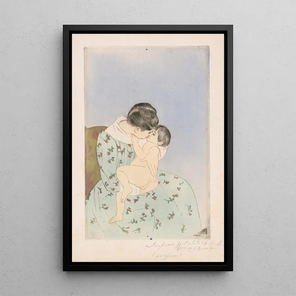 Kissing Mother - Mary Cassatt — framed artwork on a wall