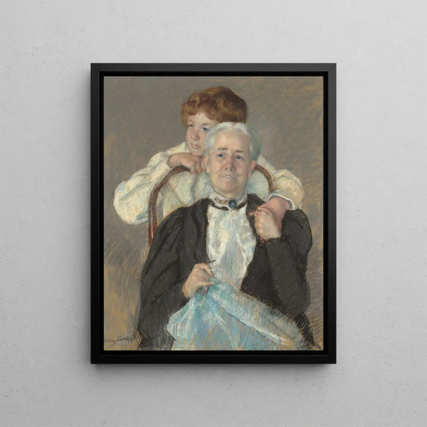 Portrait painting of Mrs. Cyrus J. Lawrence with her grandson R. Lawrence Oakley - Mary Cassatt — framed artwork on a wall