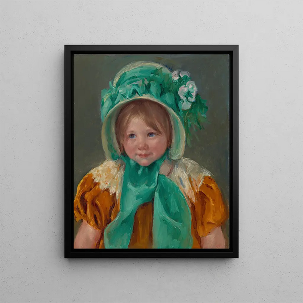 Sara with a Green Bonnet - Mary Cassatt — framed artwork on a wall