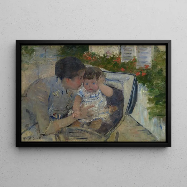 Susan comforting the baby - Mary Cassatt — framed artwork on a wall