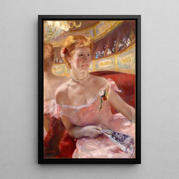 Woman with a Pearl Necklace in a Box - Mary Cassatt — framed artwork on a wall