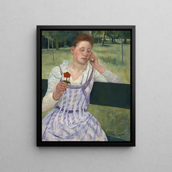 Woman with a Red Zinnia - Mary Cassatt — framed artwork on a wall