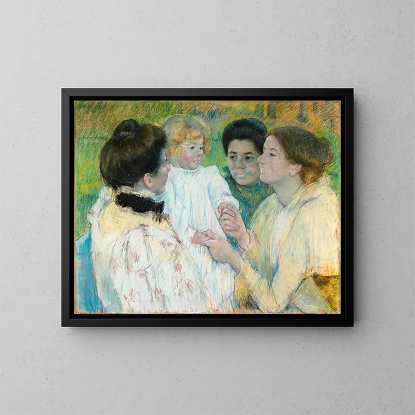 Women admiring a child - Mary Cassatt — framed artwork on a wall