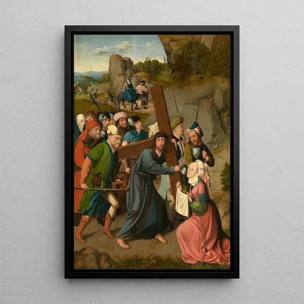 Carrying the Cross and Fleeing to Egypt - Master of Hoogstraeten — framed artwork on a wall
