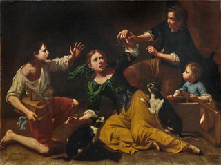 Children playing with cats and a mouse - Maître des Armenti — artwork view