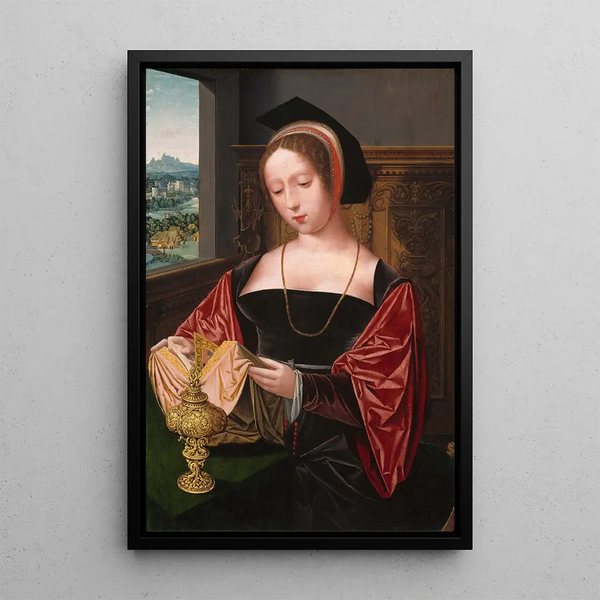 a lady reading Saint Mary Magdalene - Master of the Half-Lengths of Women — framed artwork on a wall