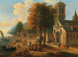 Coastal landscape painting with fishermen unloading their catch - Mathys Schoevaerdts — artwork view