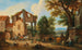 Travelers in front of a city gate near a fountain - Mathys Schoevaerdts — artwork view