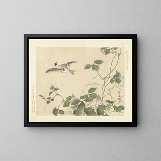 Kudzu and Eurasian Blue Tit - Matsumura Keibun — framed artwork on a wall