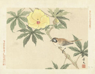 Sunset Hibiscus and Marsh Wren Painting - Matsumura Keibun — artwork view