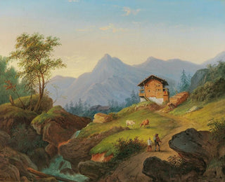 Mountain landscape painting with hikers - Matthias Rudolf Toma — artwork view