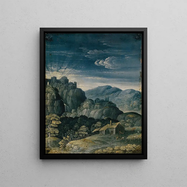 Landscape at Sunrise - Matthäus Merian the Elder — framed artwork on a wall