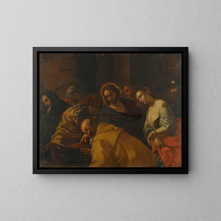 The Christ and the Woman Caught in Adultery - Mattia Preti — framed artwork on a wall