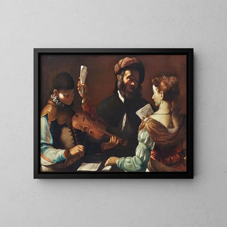Concertino with a violinist - Mattia Preti — framed artwork on a wall