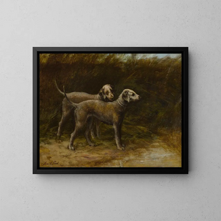 Two Bedlington Terriers - Maud Earl — framed artwork on a wall