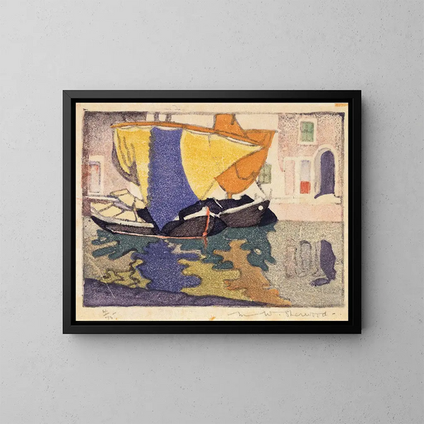 Bateaux de pêche vénitiens - Maud Sherwood — framed artwork on a wall