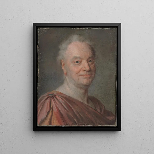 Portrait Painting of Prosper Jolyot de Crébillon - Maurice Quentin de La Tour — framed artwork on a wall