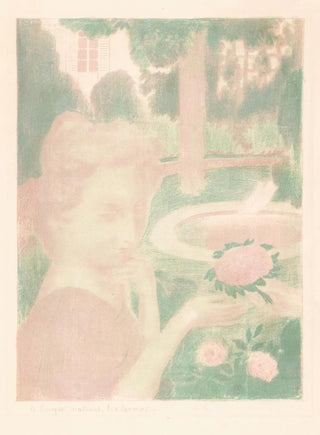 Maurice Denis - Jonge vrouw krijgt bloemenboeket in een tuin.webp