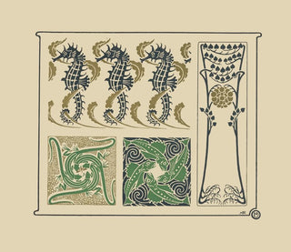 Abstract design painting based on seahorses, lizards, and small leaves - Maurice Pillard Verneuil — artwork view