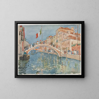 A Bridge in Venice - Maurice Prendergast — framed artwork on a wall