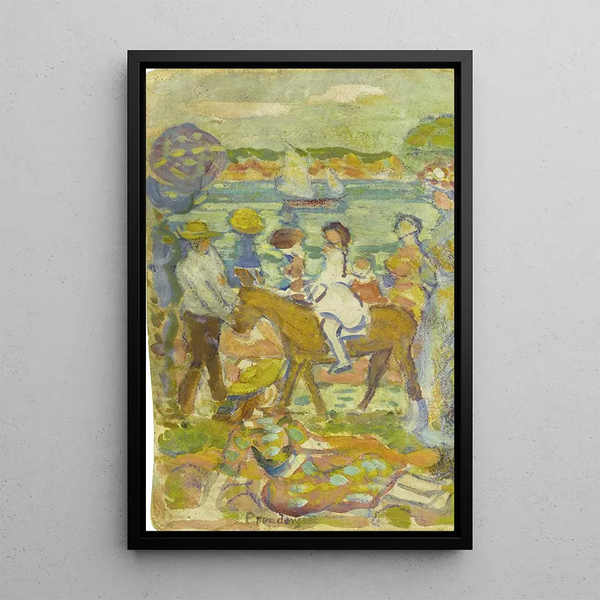 Group of figures with donkey - Maurice Prendergast — framed artwork on a wall