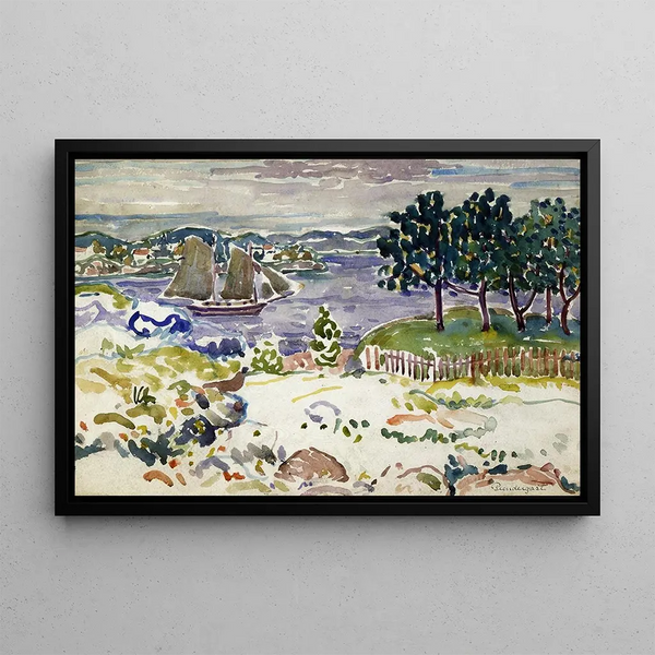 Anse with sailboat, Maine - Maurice Prendergast — framed artwork on a wall