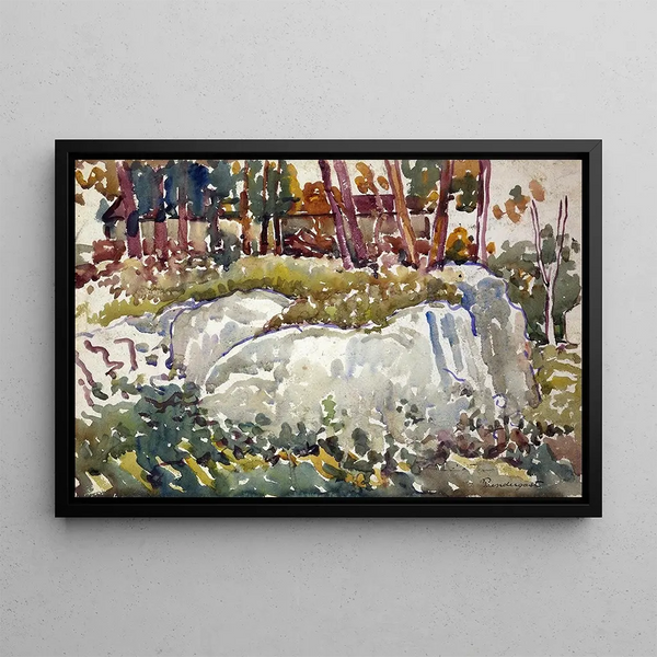 Rochers du Maine - Maurice Prendergast — framed artwork on a wall