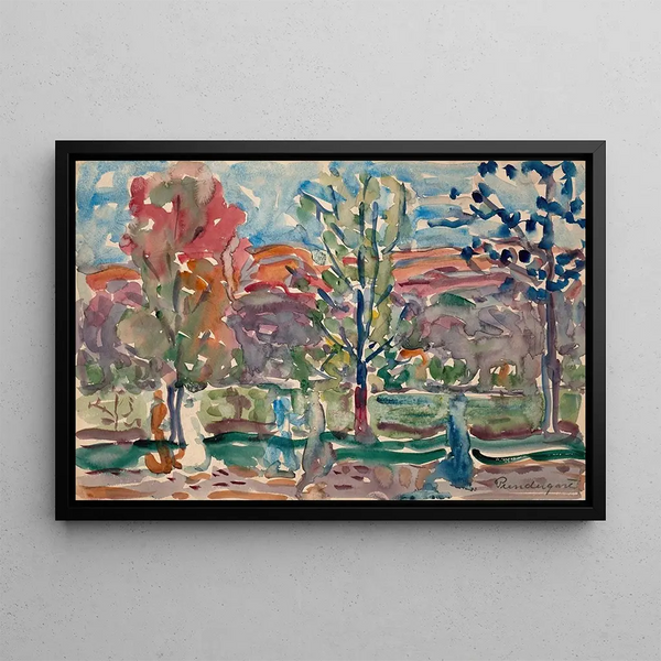 Trees against Mountain - Maurice Prendergast — framed artwork on a wall