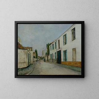 Street scene in the village - Maurice Utrillo — framed artwork on a wall
