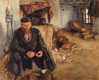 an interior with a man peeling potatoes - Maurycy Minkowski — artwork view