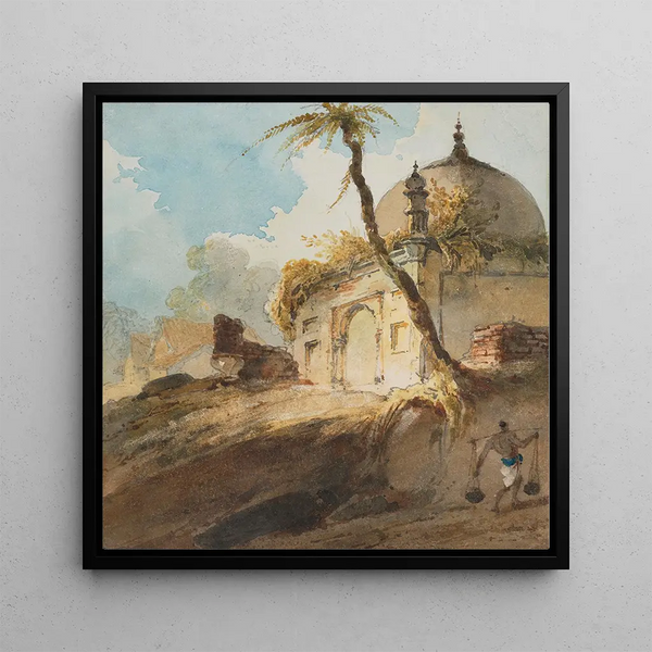 Mausoleum in ruins in northern India - George Chinnery — framed artwork on a wall