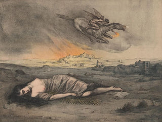 a reclining woman and flying rider with a torch - Max Alexander Alandt — artwork view