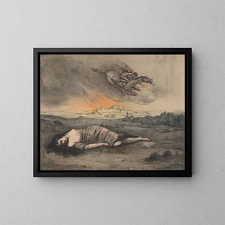 a reclining woman and flying rider with a torch - Max Alexander Alandt — framed artwork on a wall