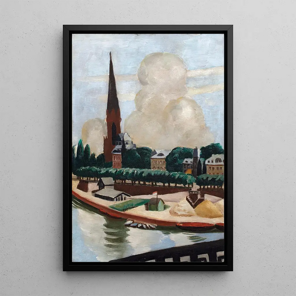 Rive du Main et église - Max Beckmann — framed artwork on a wall