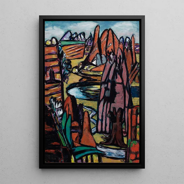 Rocky landscape with rocks - Max Beckmann — framed artwork on a wall