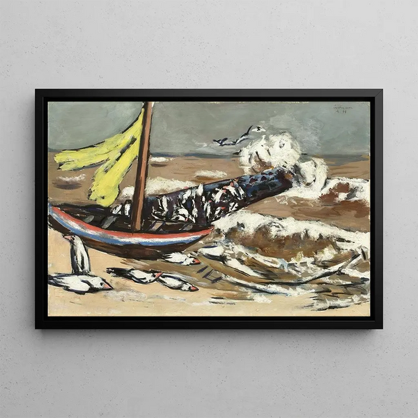 Marine brown painting with seagulls - Max Beckmann — framed artwork on a wall