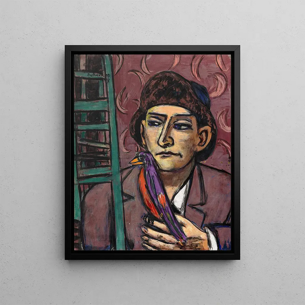 Man with Bird - Max Beckmann — framed artwork on a wall