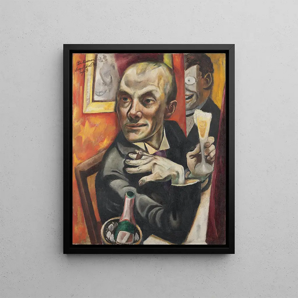 Self-portrait with a glass of champagne - Max Beckmann — framed artwork on a wall