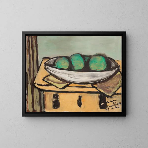 Nature morte avec un grand fruit vert - Max Beckmann — framed artwork on a wall