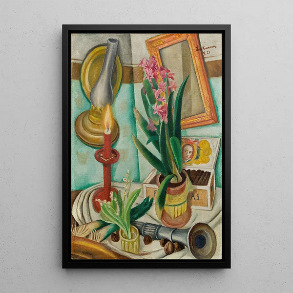 Still life with lit candle - Max Beckmann — framed artwork on a wall