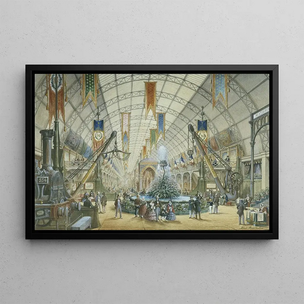 Interior view painting of the machine gallery, Universal Exhibition, current 8th arrondissement, Paris - Max Berthelin — framed artwork on a wall